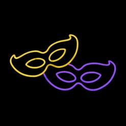 LED Neon Rope Light Mardi Gras Mask Motif - Lighted Silhouette - Purple And Gold - 23.5 Inch