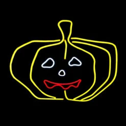 LED Neon Rope Light Halloween Pumpkin Motif - Lighted Silhouette - Yellow, Red, And Cool White - 24 Inch