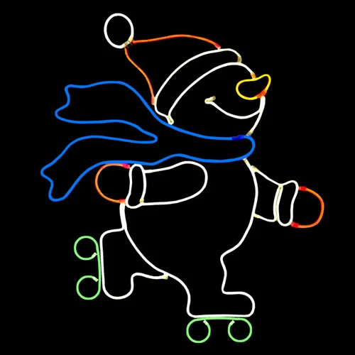 LED Neon Rope Light Roller Skating Snowman Motif - Lighted Silhouette - Multi-Color - 27.5 Inch