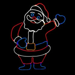 LED Neon Rope Light Waving Santa Motif - Lighted Silhouette - Multi-Color - 28 Inch