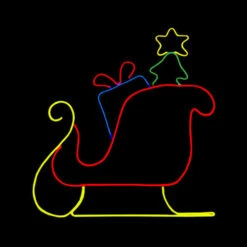 LED Neon Rope Light Santa Sleigh With Gift Motif - Lighted Silhouette - Multi-Color - 24 Inch