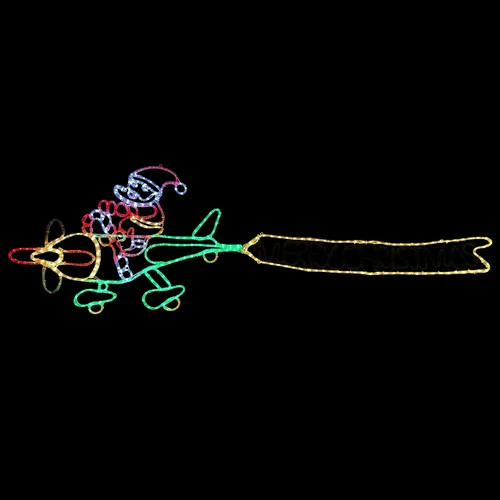 LED Rope Light Santa Flying Plane With Merry Christmas Banner Motif - Animated Lighted Silhouette - Multi-Color - 95 Inch - Image 2