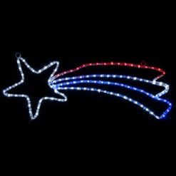 LED Rope Light Patriotic Shooting Star Motif - Lighted Silhouette - Red, Cool White, And Blue - 37.5 Inch