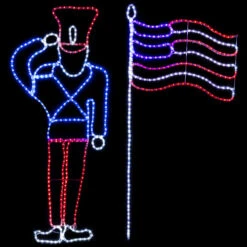 LED Rope Light Patriotic Saluting Soldier With American Flag Motif - Lighted Silhouette - Red, Cool White, And Blue - 60 Inch