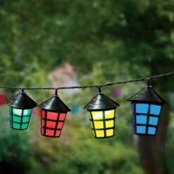 Coach Style Retro Patio Lantern Multi-Color LED String Lights With 8 Function Controller - 10 Bulb Set