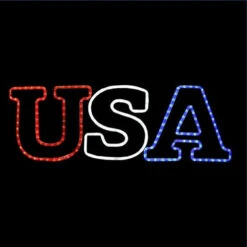 LED Rope Light Patriotic USA Motif - Animated Lighted Silhouette - Red, Cool White, And Blue - 36 Inch