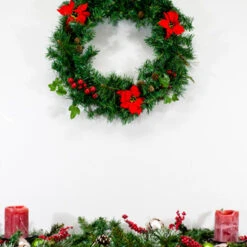 20 Inch Christmas Wreath With Poinsettias