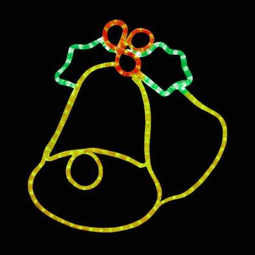 LED Rope Light Double Bell And Holly Motif - Lighted Silhouette - Multi-Color - 20 Inch
