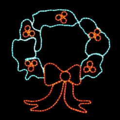 Rope Light Christmas Wreath Motif - Lighted Silhouette - Green And Red - 44 Inch