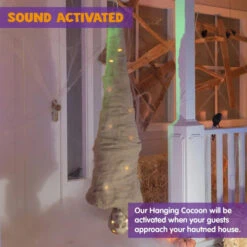 3D Animated Talking Hanging Halloween Cacoon Corpse - Battery Powered - Yellow And Red - 65 Inch