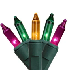 50 Mardi Gras Mini Lights Set - Purple, Green And Gold String Lighting - Green Wire